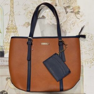 NWT Anne Klein Tote, Zipper Closurse, Navy and Rust, Zippie/Wallet Included